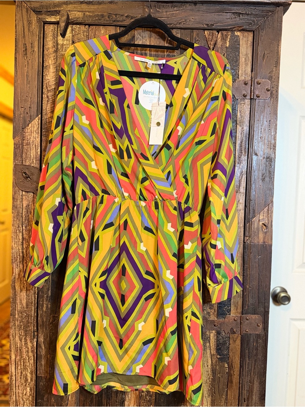 Collective Concepts Dress M NWT Geometric Mod Retro Long Sleeve Multicolor